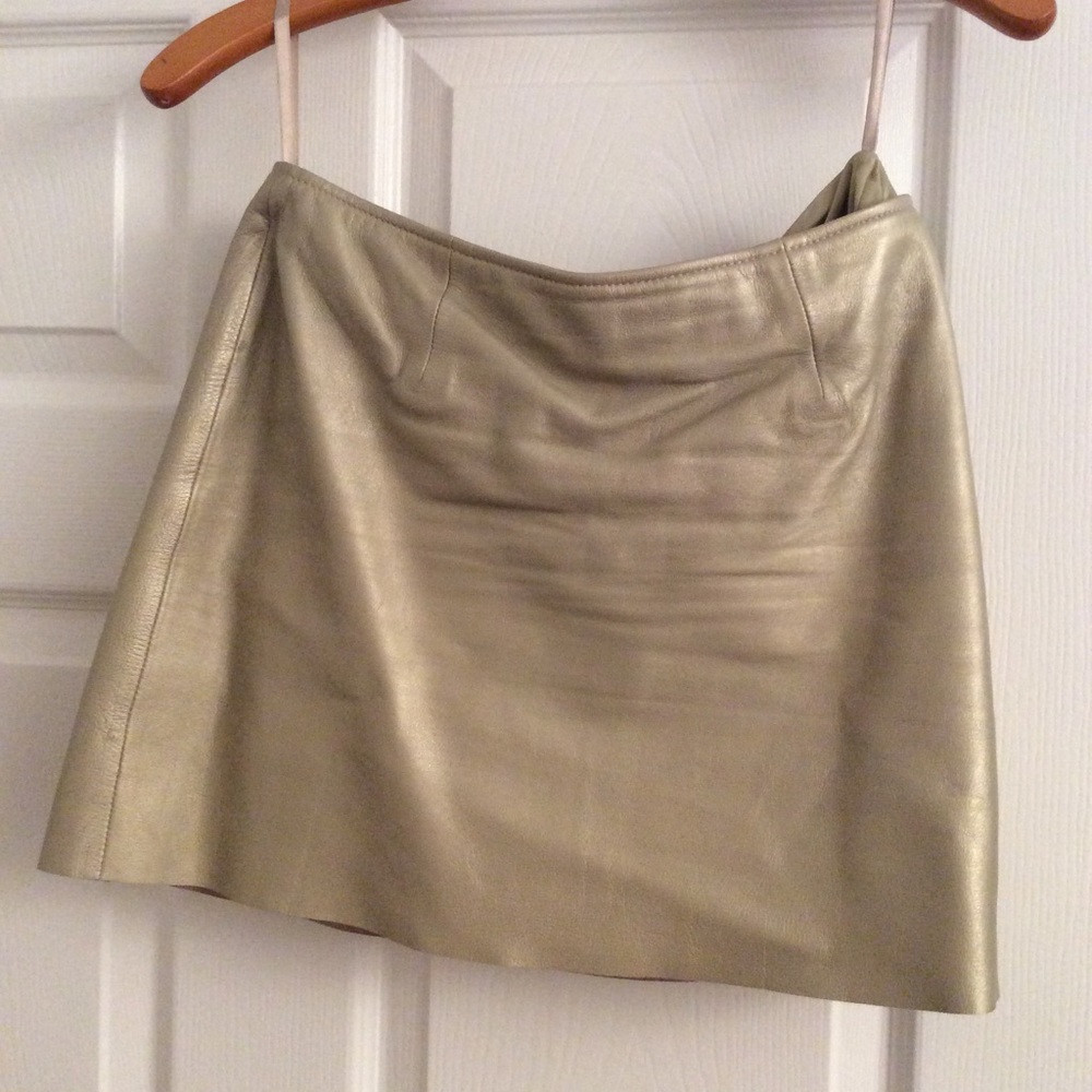 GOLD MINI GENUINE LEATHER SKIRT,3/4